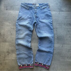 Embroidered Cuff Blue Jeans